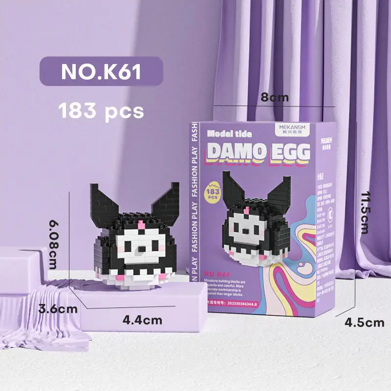 2024 Wholesale Cartoon Kuromi Pochacco DIY Building Blocks Kawaii Anime Cat Melody Assembled Toy Doll Bricks