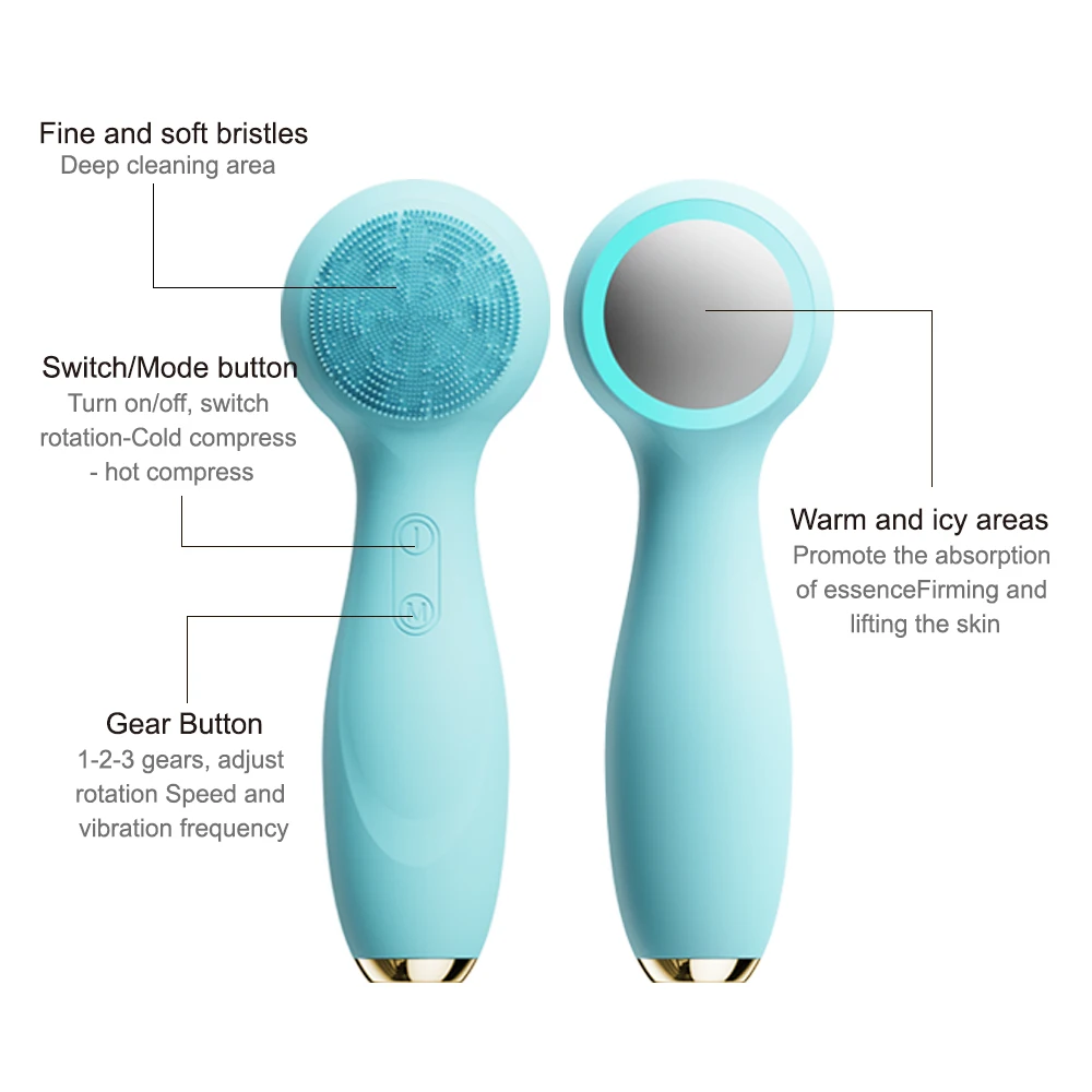 Cold and Hot Facial Cleansing Brush IPX6 Waterproof Rechargeable Silicone Face Scrubber Exfoliator Pore Cleaner