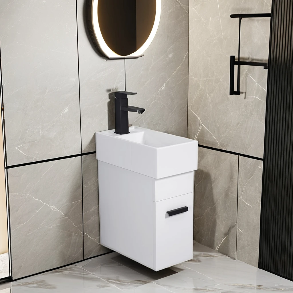 Modern Triangular Floor-Standing Two-Layer Storage Grid Pedestal Basin Sink Cabinet Small Apartment Bathroom Corner Wash Basin