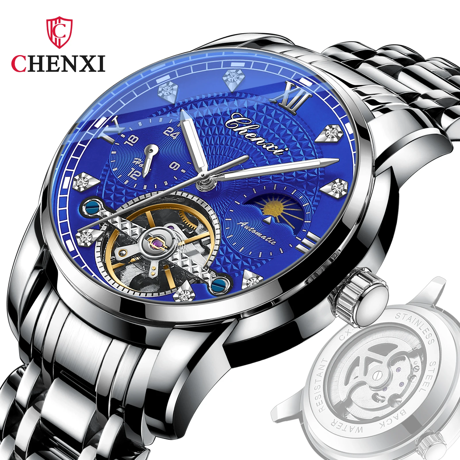 Chenxi Watch Men Skeleton Automatic Mechanical Watch Gold Skeleton Vintage Mens Wristwatches Top Brand Luxury