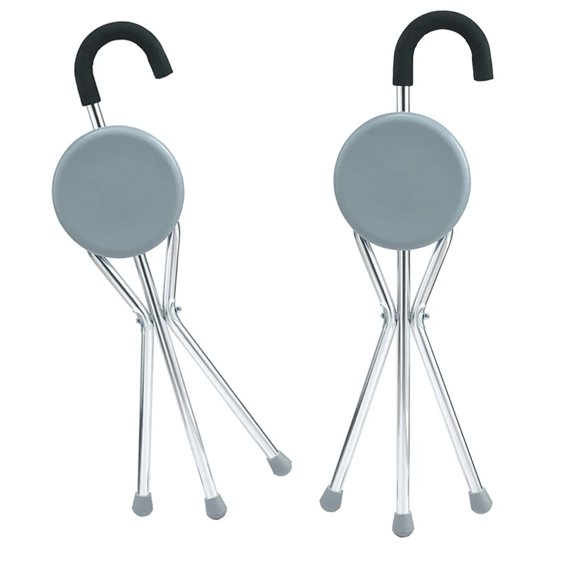 Aluminum Elderly Crutches Chair Soft Folding Walking Stick with Seat