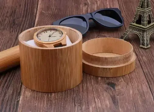 Wholesale Custom Handmade Round Bamboo Wooden Watch Gift Organizer Box