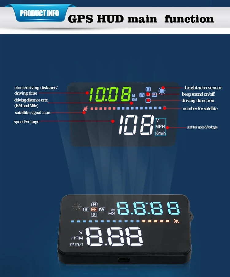 Car HUD A3 Head Up Display GPS Multi Functional Electronic Gadgets For Universal Car