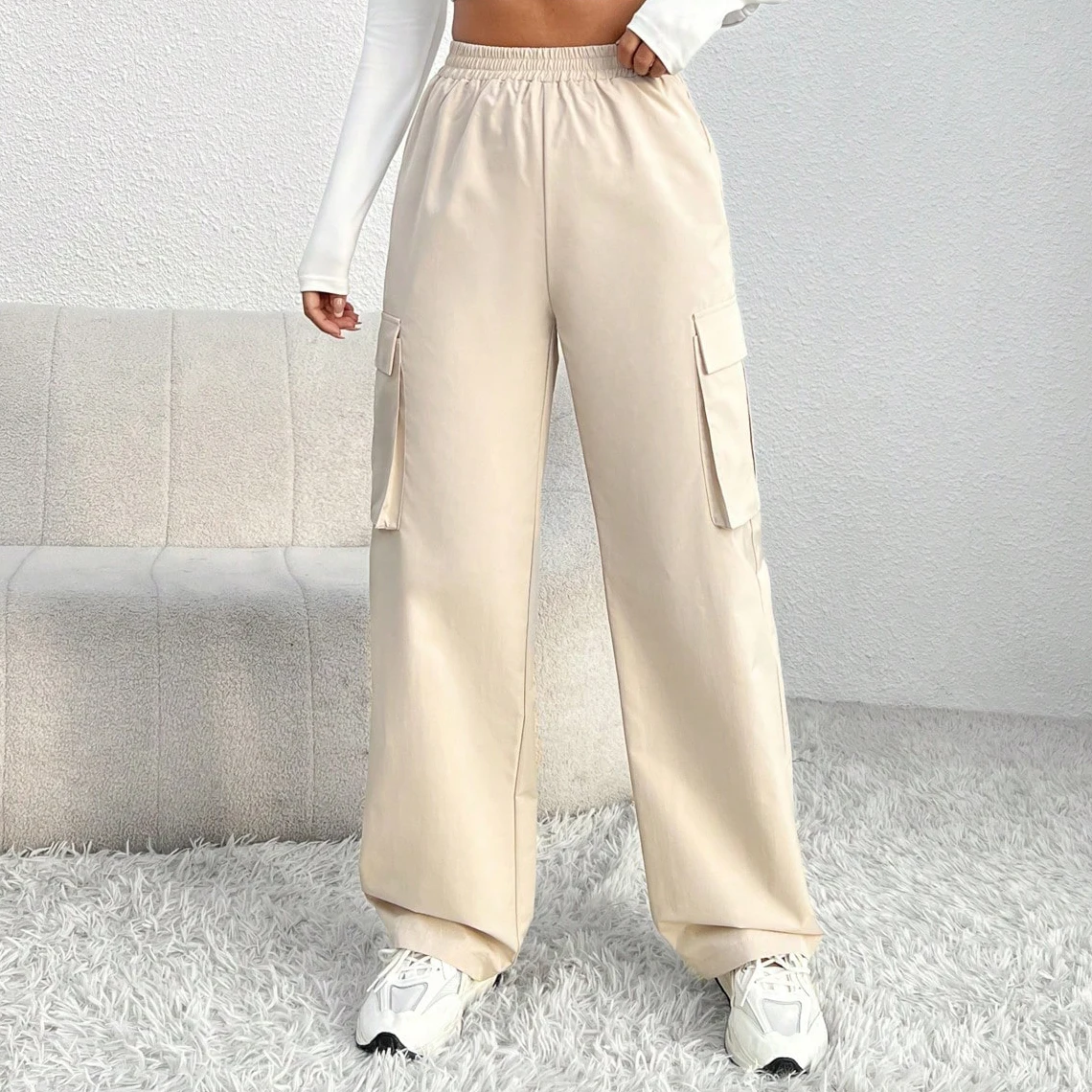 Oversize Pants Large Pockets Cargo Parachute Pants Women Streetwear Vintage Hip Hop Wide Leg Baggy Flap Pocket Side Cargo Pants