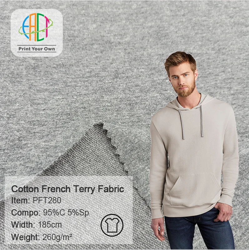 Wholesale MOQ 25KG Solid Stock 95%C 5%Sp Pure  Breathable Cotton Spandex French Terry Fabric