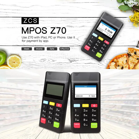 ZCS Z70 mpos terminal serve the merchants deal with different network accepts payments of magnetic IC cards and contactless/NFC
