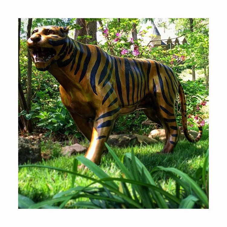 Home decoration metal animal sculpture handmade life size bronze brass tiger statues for sale