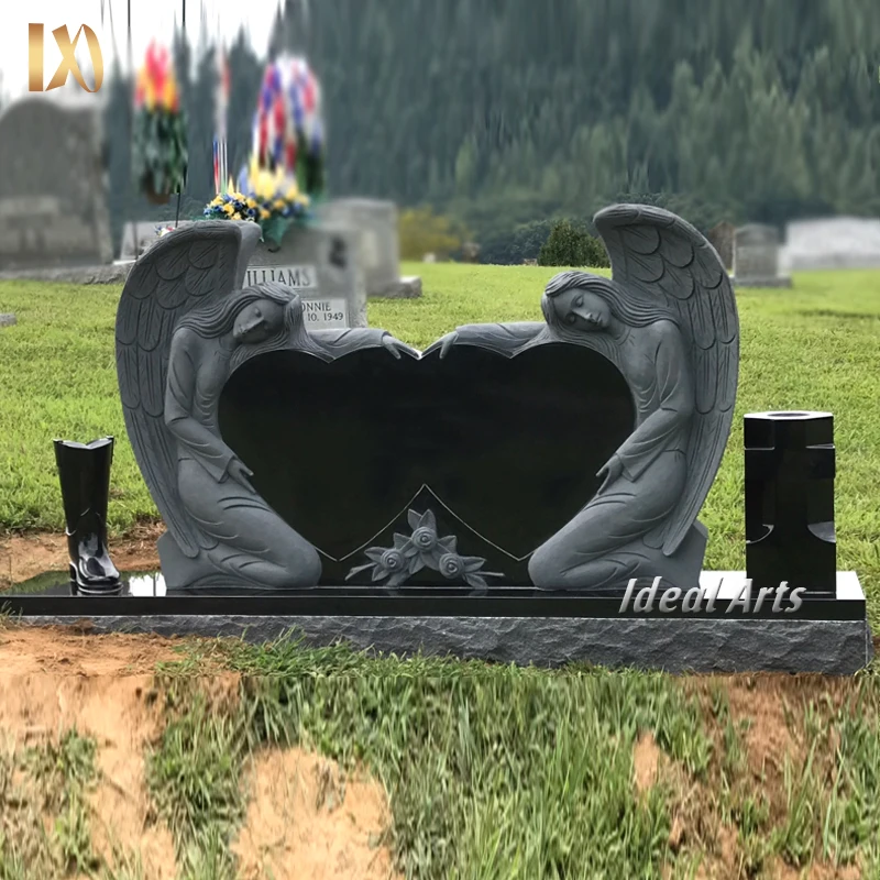 Ручной резной натуральный мрамор гранит двойной в форме сердца Статуя Ангела надгробия