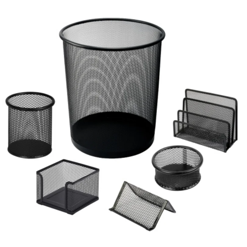 Office Wire Mesh Organizer Set including Dust Bin Pen Memo Name Card Paperclip Holder and Letter Organizer