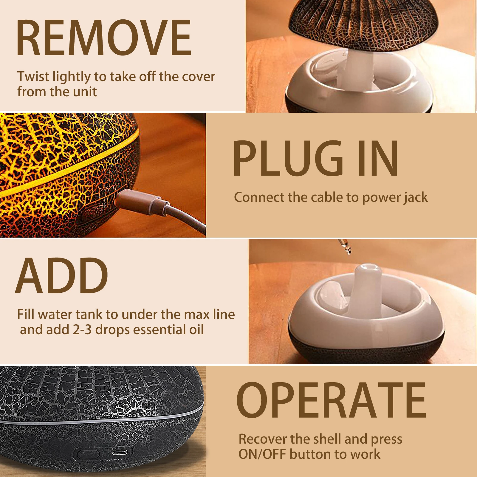 Portable Aromatherapy Aroma Diffuser Home Fire Essential Oil Flame Scent humidifier 1-Year Warranty Air Purifier for Household
