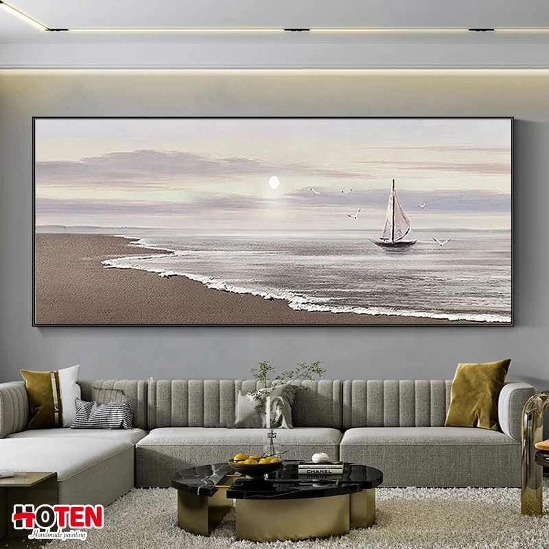 Handpainted Impressionist Sailboat Wall Art Custom Abstract Design Painting Canvas Print Oil Paintings