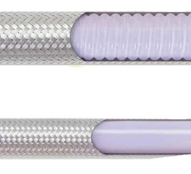 OD 8mm ID 6mm ss 304 Wire Braided Stainless Steel Convoluted PTFE Tube