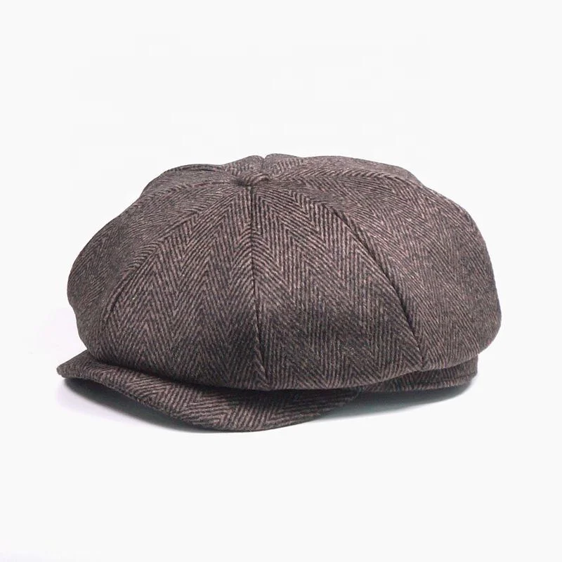 Men Wearing Black Grey Wool Fabric Irish Beanie Beret Cap Ivy Newsboy Hat