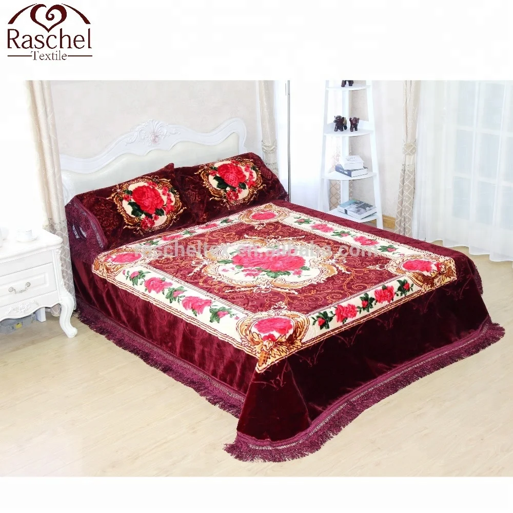 Heavy weight raschel blanket 4PC very soft Heavy 7.5kg Fashion Embossed Super Soft Blanket 2 ply set