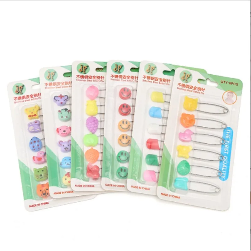 Factory supply 6pcs /Set 55mm cheap colorful stainless steel animal baby diaper safety pin