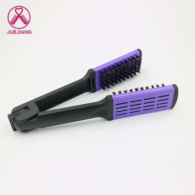 Professional  High Temperature ResistantPro V Shape With Boar Bristle Hair Brush Straightener Splint Comb