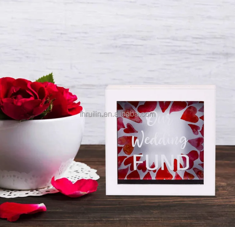 6*6inch  Wooden Transparent Money Can Coin Saving Box Piggy Bank Storage Wooden Money Coin Box