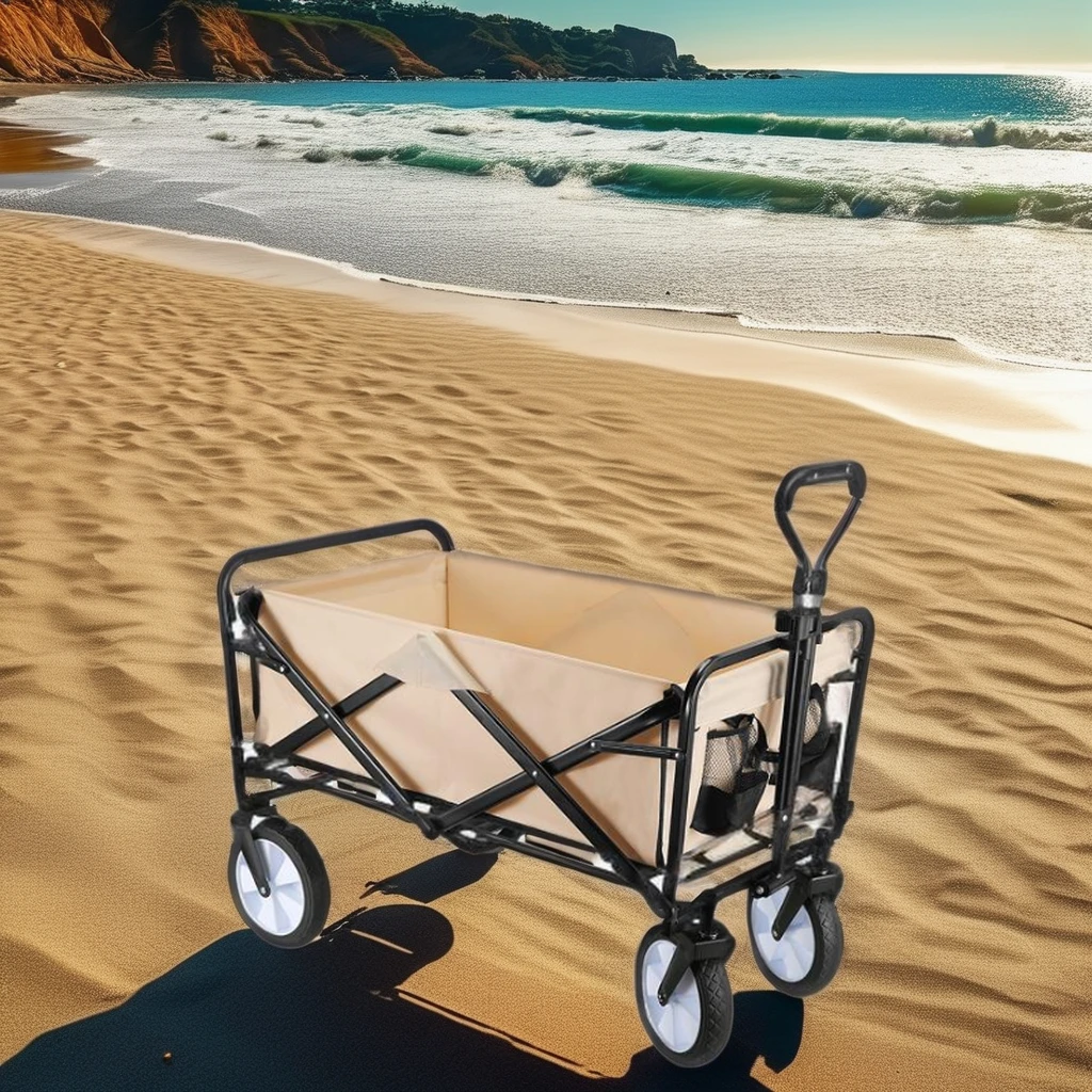 Outdoor campsite hand-pulled stall  picnic four-wheel trolley portable foldable trolley