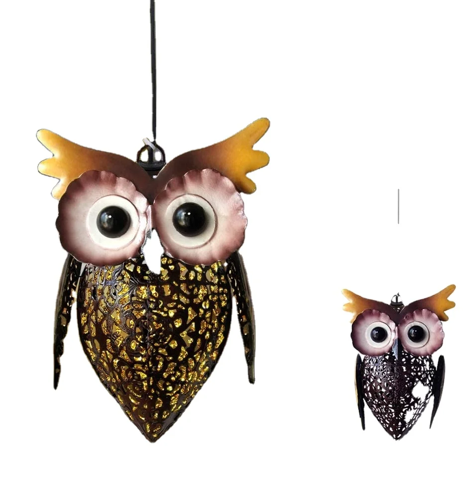 Solar Iron Owl Garden Light Waterproof LED Hanging Owl Pathway Lamp