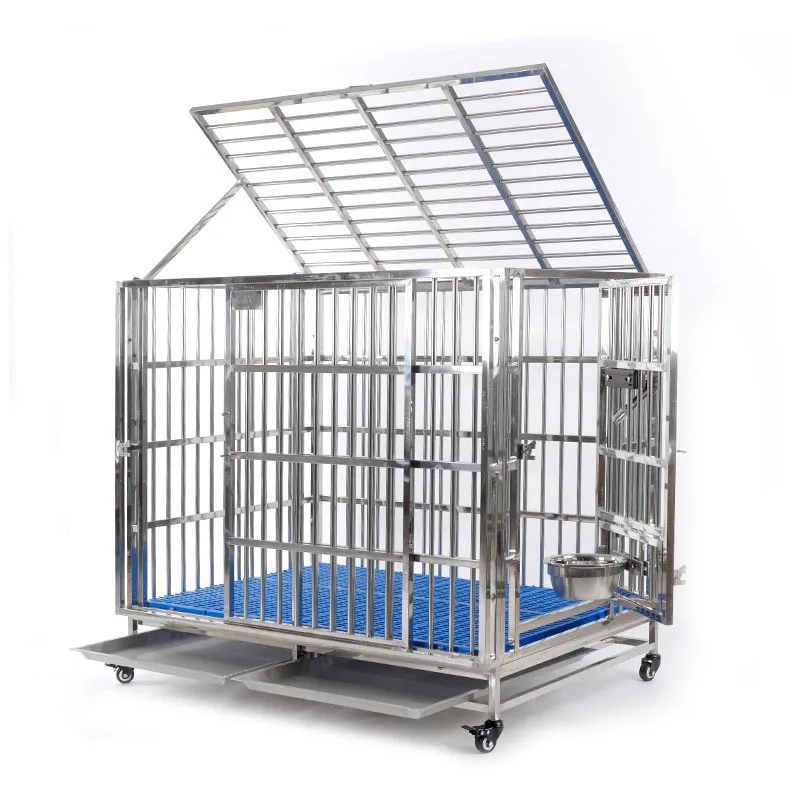 Customized wholesale double door high quality luxury large stainless steel dog cage