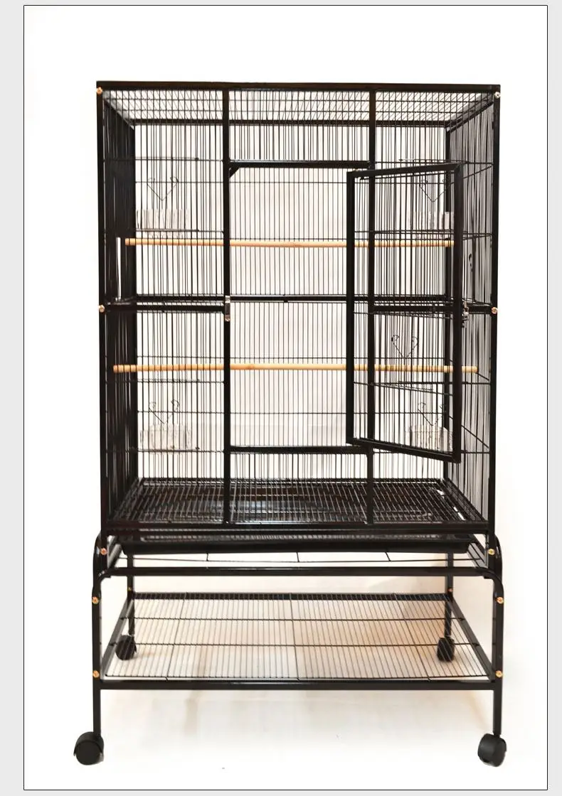 Bird Cage with Rolling Stand Storage Shelf Wood Perch and Food Container Gaosheng Iron Pet Cages, Carriers & Houses Bird Living