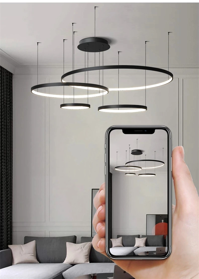 Home Lighting Ceiling Pendant Circle Lamps For Interior Design Engineering Lighting New Modern Led Round Ring Chandeliers