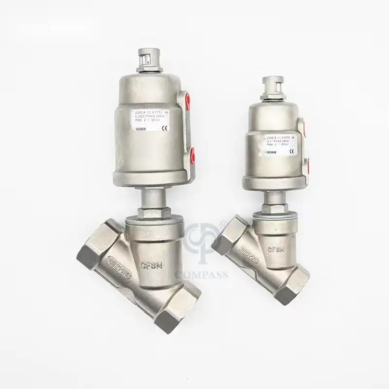 Supplier Stainless Steel SS316 Female Threaded  BSPT Double Acting Pneumatic Angle Seat Valves