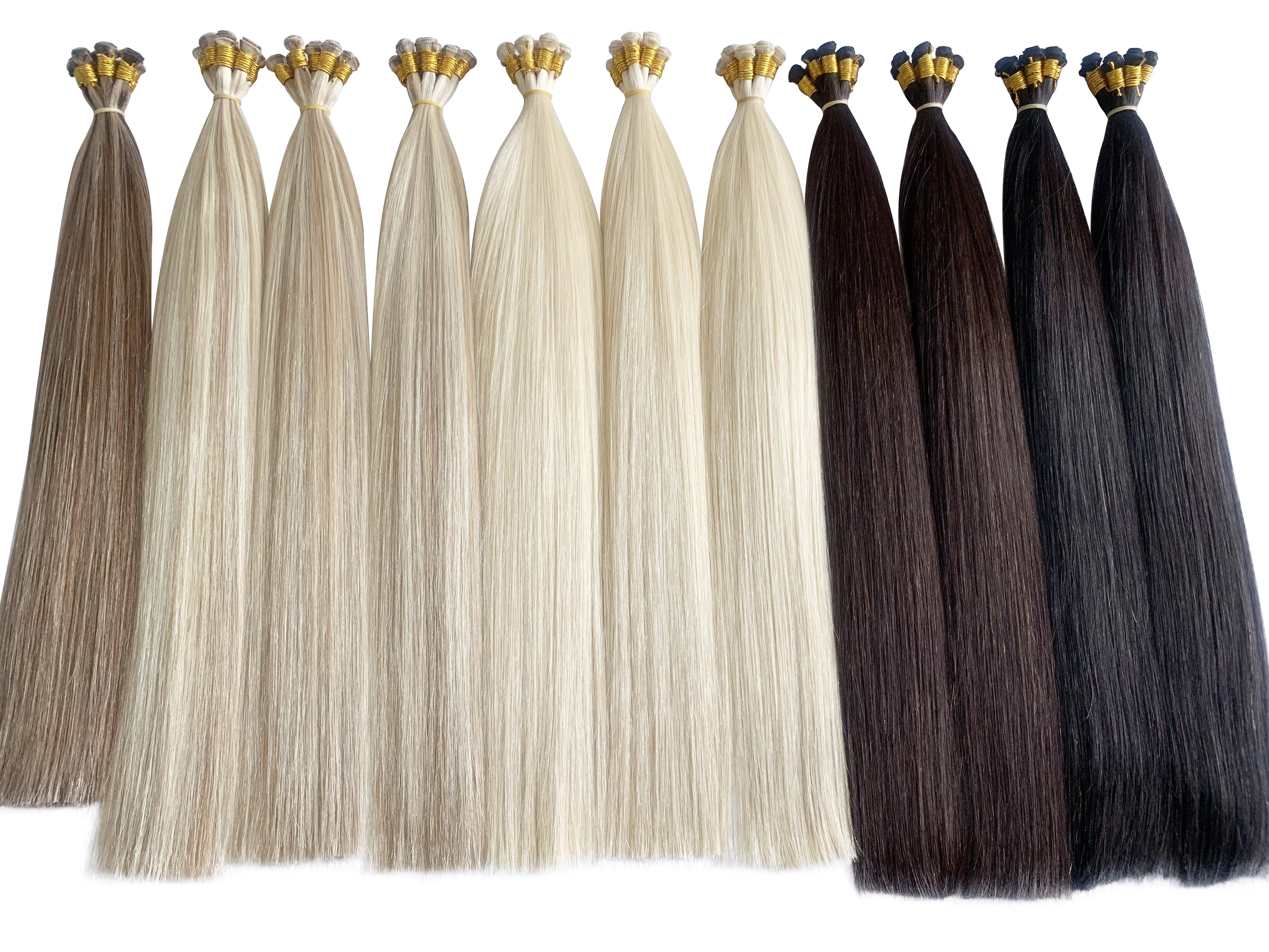 Top quality Cuticle aligned European remy hair hand tied weft hair extensions slavic hair