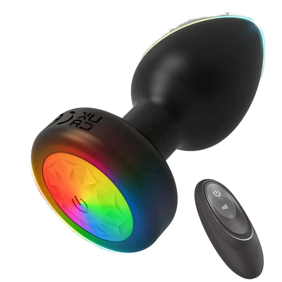 LED Light G-spot Anal Plug Silicone Anal Vibration Prostate Massager with Remote Control Adult Sex Toy for Men and Women Black