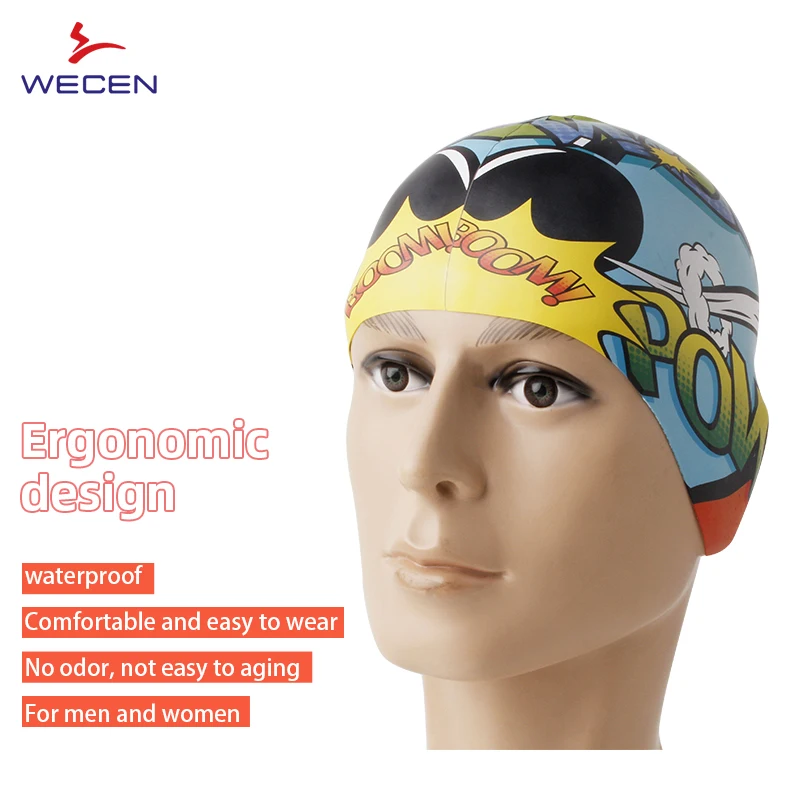 Bestselling 100% Environmental Silicone Custom Print Swim Cap for Adult Chlorine Resistant Adult Silicone Swim Cap