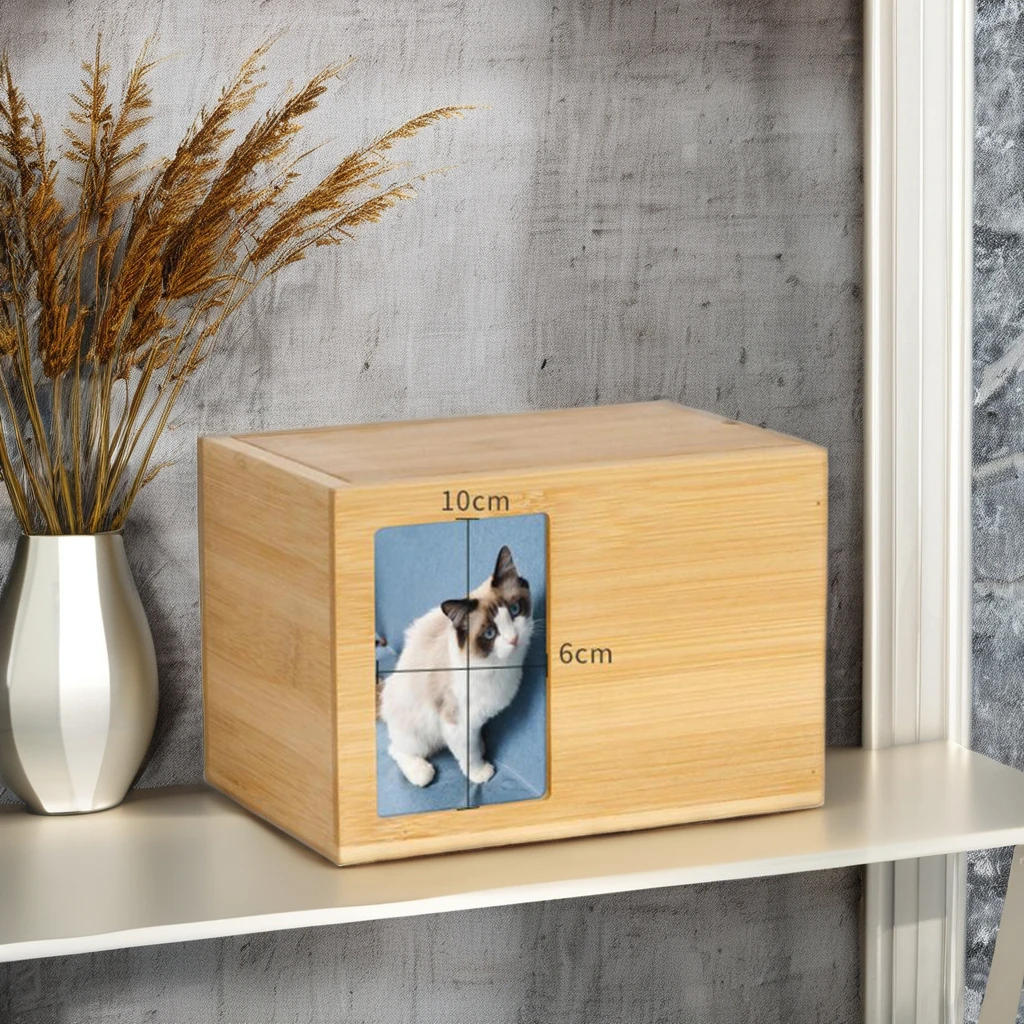 Wholesale Bamboo Cremation Urn for Pet Memorial Pet Funeral Supply with Photo Frame Dog Cat Coffin for Animal Memorial Occasion