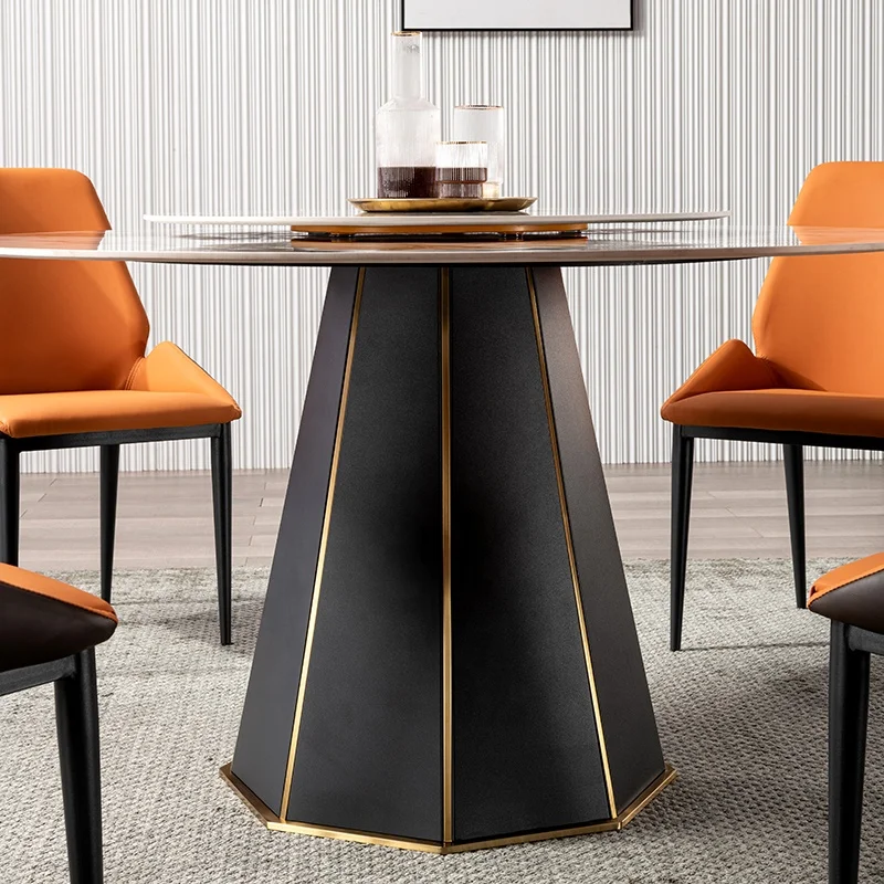 Luxury New Household Sintered Stone Round Iron Rotating Centre White Marble Dining Table