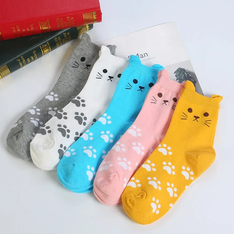 Funny Cute Cat Socks three-dimensional ear medium tube socks female cotton socks