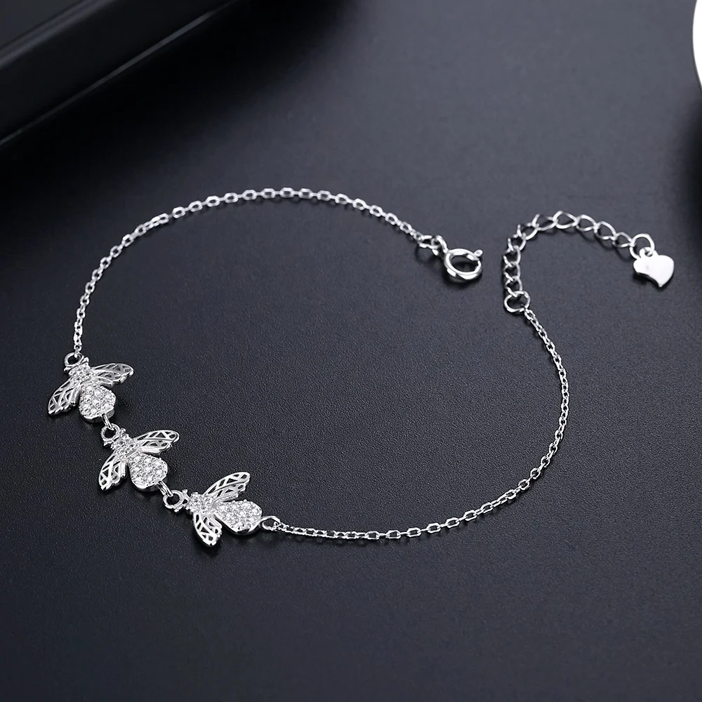 925 стерлингового серебра с милой медоносной пчелы цепь браслет с кубическим цирконием, маленький Шмель