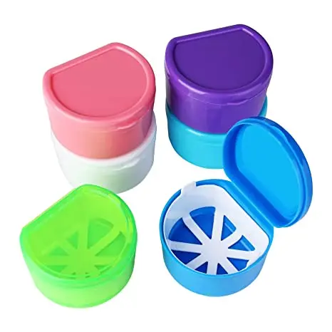 Dental box with Strainer Denture Brush Retainer Case, Dental Case with Lid,Denture Bath Box