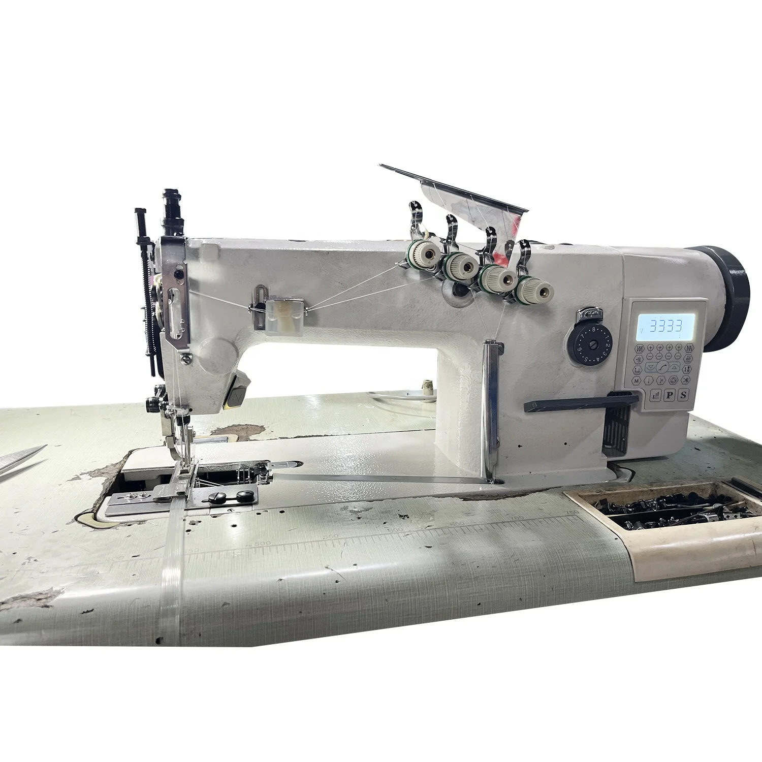 QK357 Synchronous chain double needle machine plastic strip automatic feeding sewing machine for advertising light box