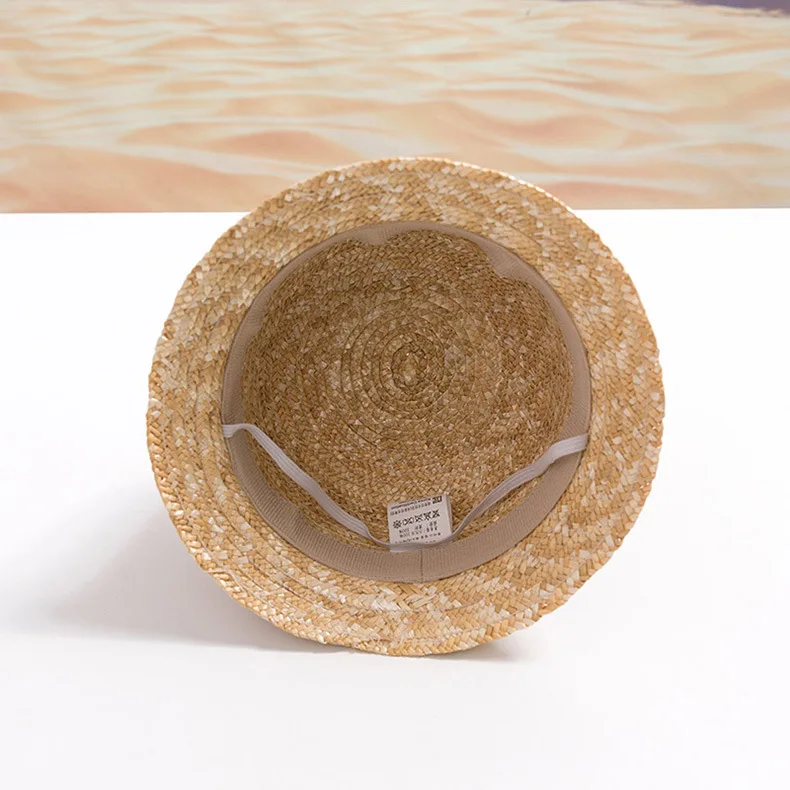 Wholesale Children Summer Straw Hats & Caps 48cm & 50cm with Chain Strap CASQUETTE Round Top Wheat,straw Beach Holiday Natural