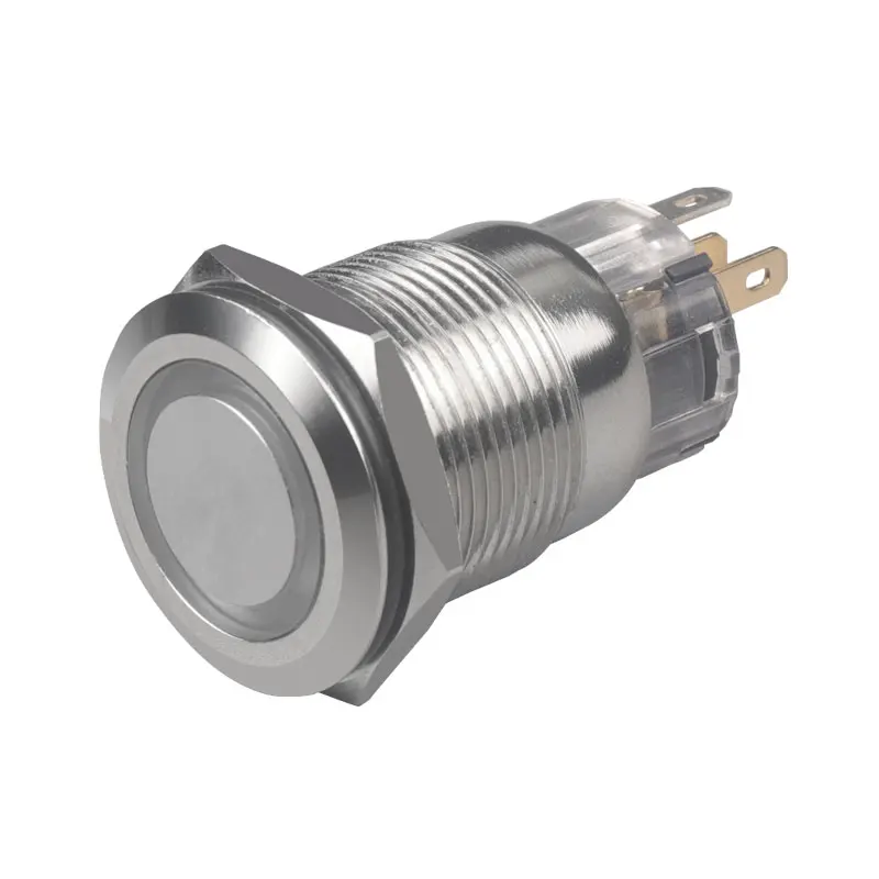 Flat Button 19mm DPDT  Waterproof Metal 2NO 2NC on off momentary latching metal push button switch