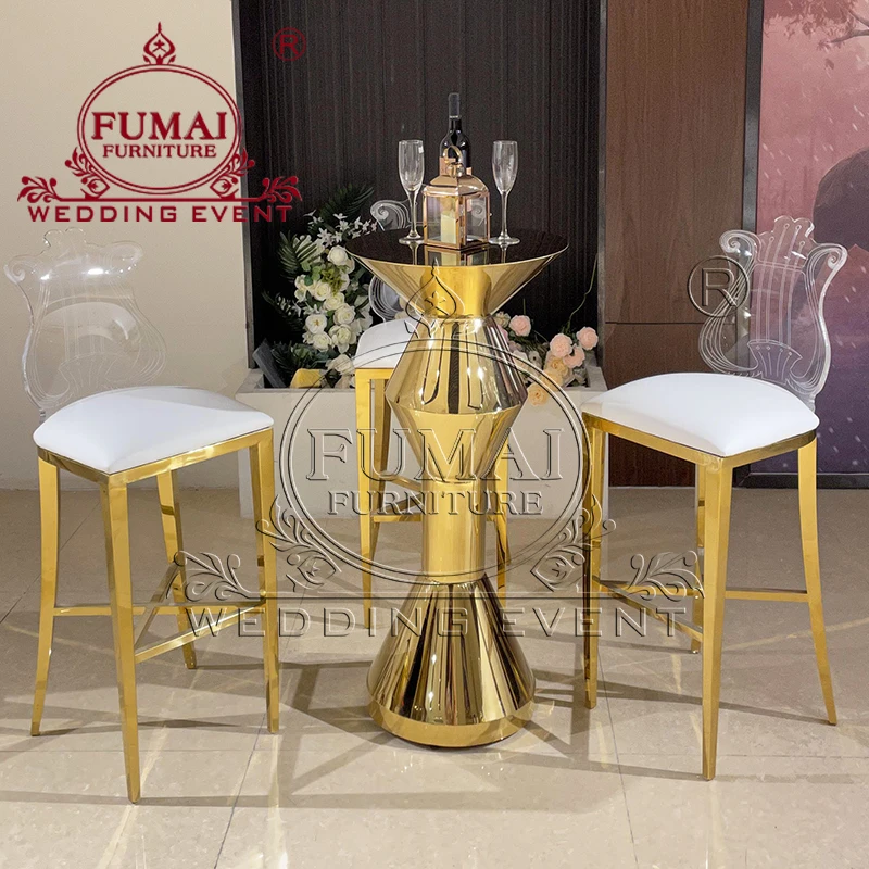 Metal Frame Gold Stainless Steel Small Cocktail Tables And Stools