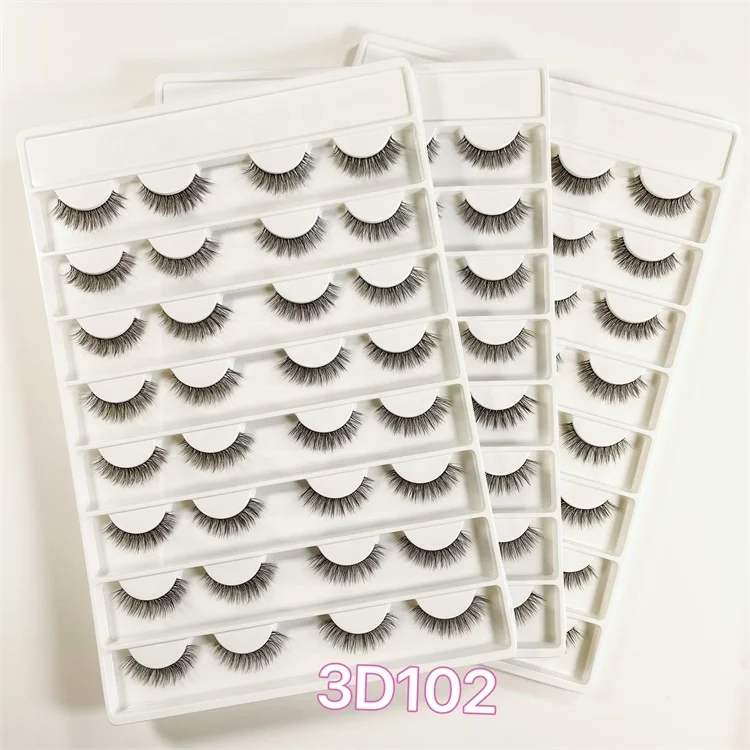 China Sunland pack of 20 eyelash top quality natural soft wispy 747 false human hair strip 3D eyelashes 100% pbt siber eyelash