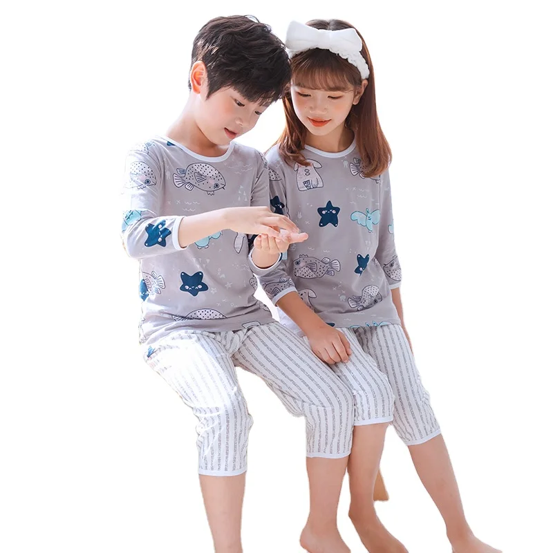 Wholesale  kids cotton printed nightie sleepwear pajama set unisex Air conditioning set for Spring summer