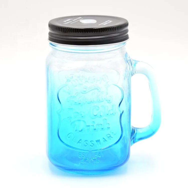 New Design 16OZ Wholesale Logo Printed Color Mason Jars Drinking Glasses with Lid