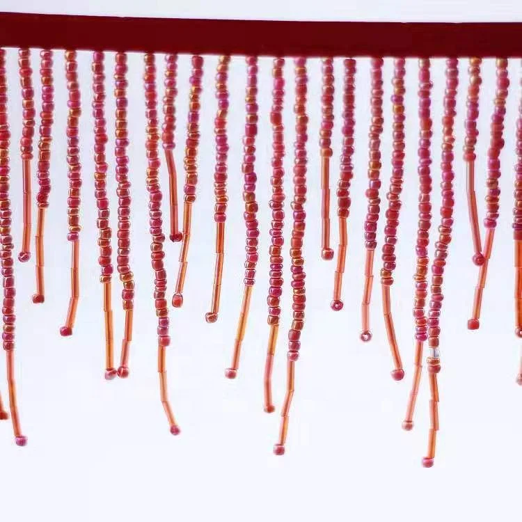 Garment Accessories Custom make beaded fringe  Heavy hand beaded trim fringe lace  Long fringe with beads