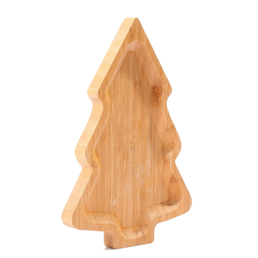 2023 Christmas Tree Fruit Serving Tray Bamboo baby Food Plate For Kids Gift