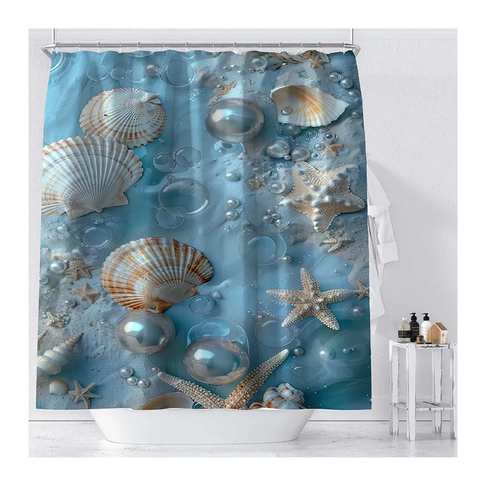 Sea Shell Print Waterproof 3D Custom Shower Curtain Polyester Bathroom Shower Curtain Set For Bathroom Curtains