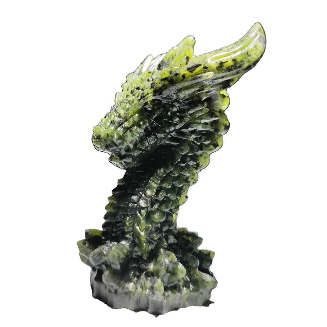 Best-selling natural healing reiki stone carvings hand carved crystal dragon peridotite dragon healing crystal dragon