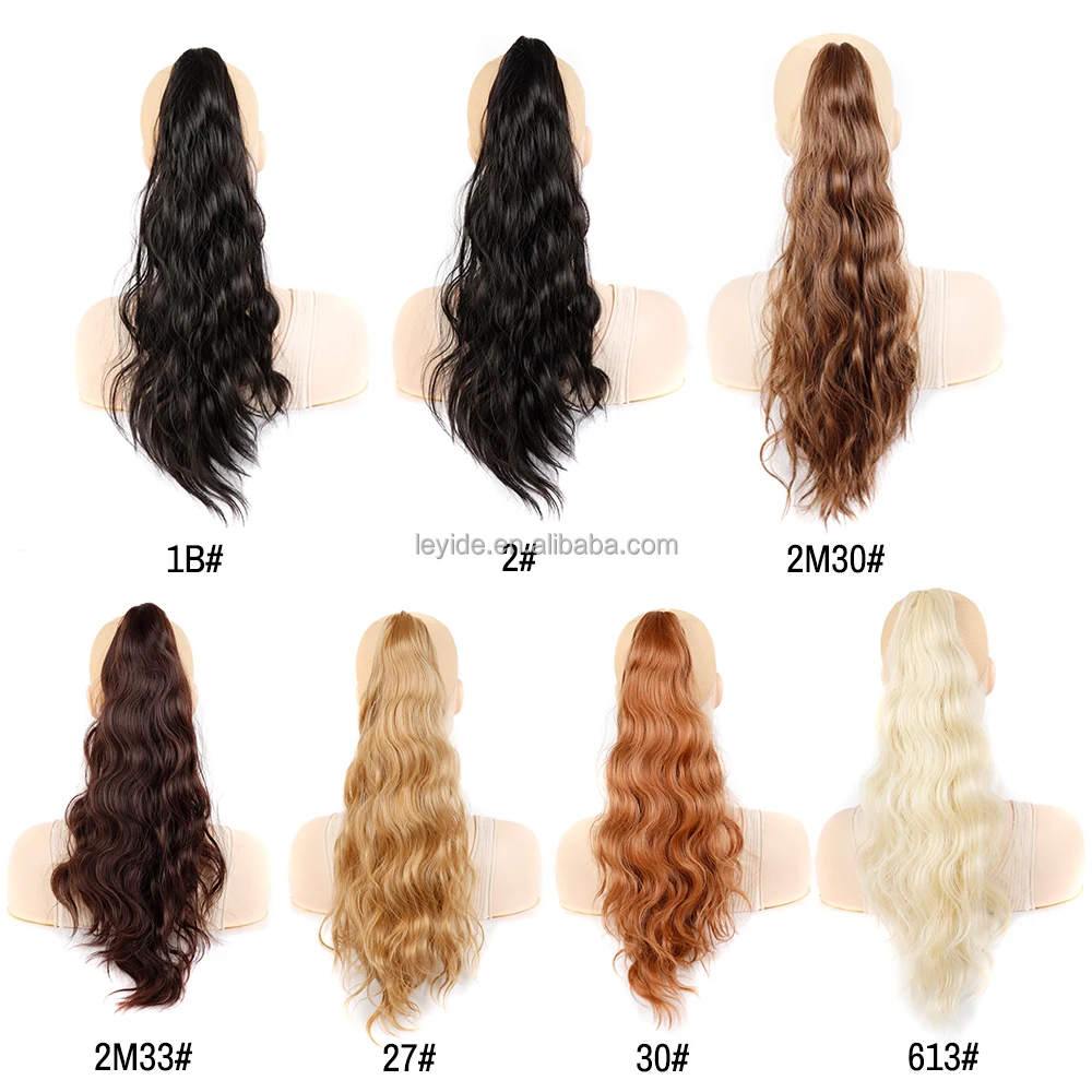 AliLeader 22inch Natural Layered Claw Clip on Long Wavy Pony Tail Synthetic Hair Extensions Clip in Body Wave Ponytail with Claw
