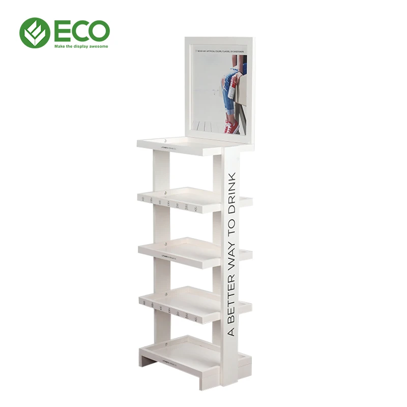 High Quality POS Marketing Display Shelf Wooden Floor Display Stand Wood Drinks Display