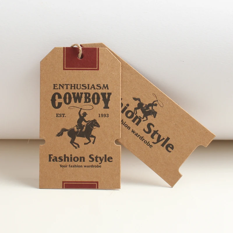 Die Cut Recycled Custom Logo Hanging tag Swing Tag Kraft Paper Hang Tag With Big Hemp Rope