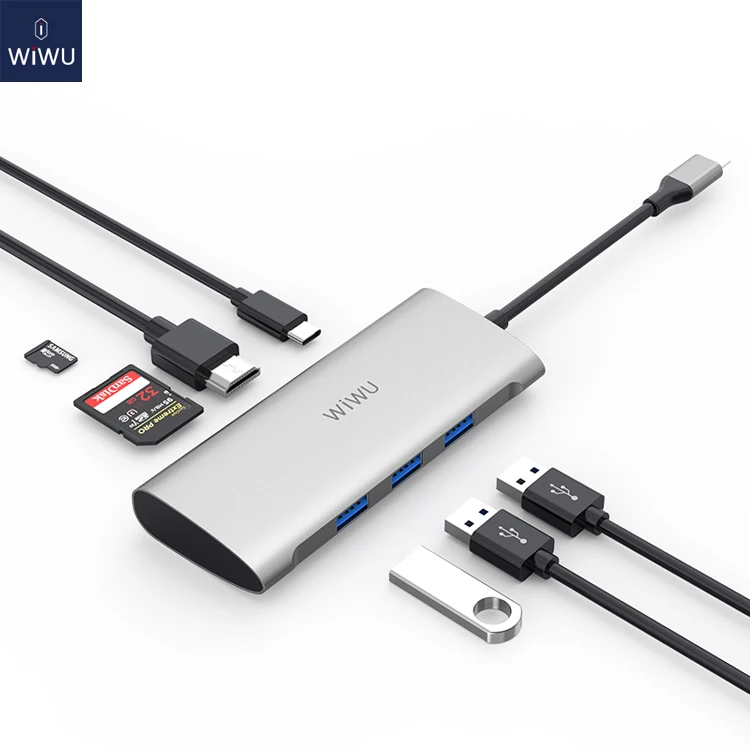 WIWU Type C to HD-MI 4K 7 in 1 USB 3.0 SD Micro Hub Adapter for Macbook Computer Laptop Tablet Multi function USB Hub